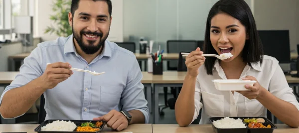 Platos saludables con arroz para la oficina