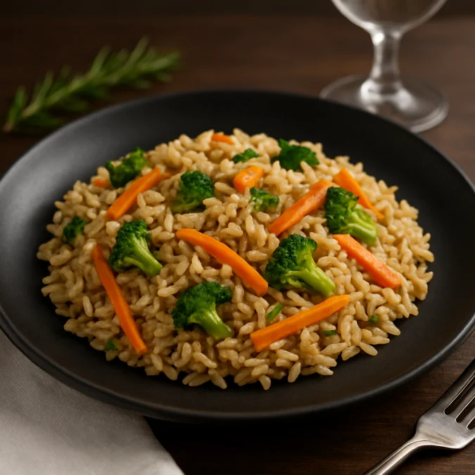 Arroz integral con verduras salteadas