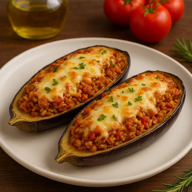 Berenjenas rellenas de carne molida y arroz
