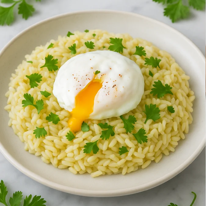 Arroz cremoso con huevo poche