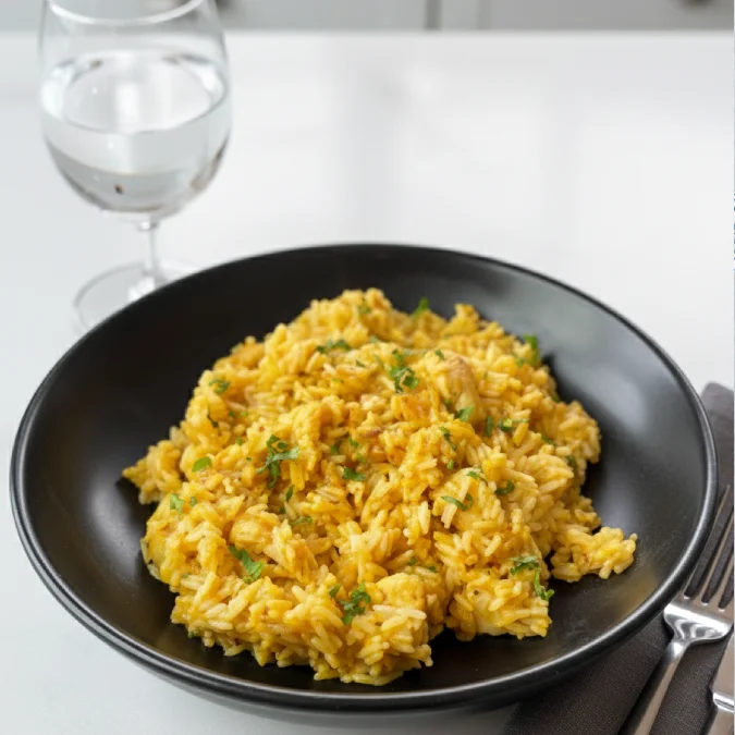 Arroz con pollo en salsa de maracuyá