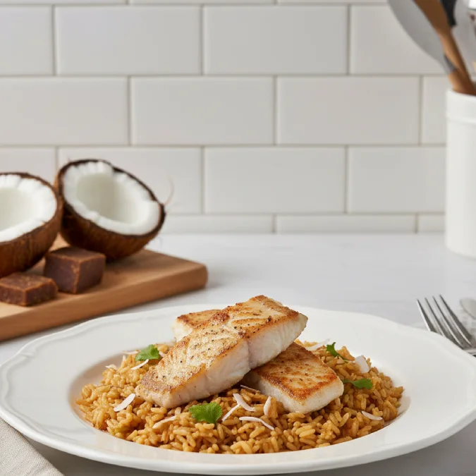 Arroz de coco con pescado